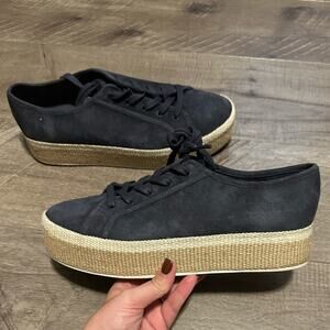 Vince Windell Lace Up Espadrille Platform suede Sneakers Navy 7.5